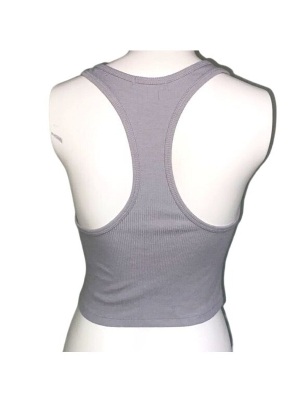 Forever 21 Medium Taupe Gray Ribbed Racerback Crop Tank Top Athleisure Core Chic - Picture 8 of 12